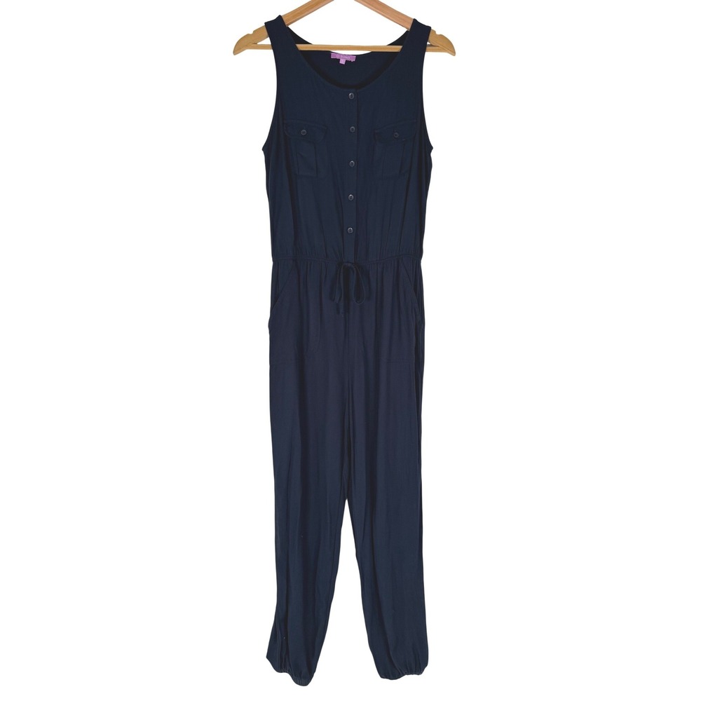 Ci Sono Jumpsuit Women S Navy Blue Utility Sleeveless Drawstring Elastic Waist